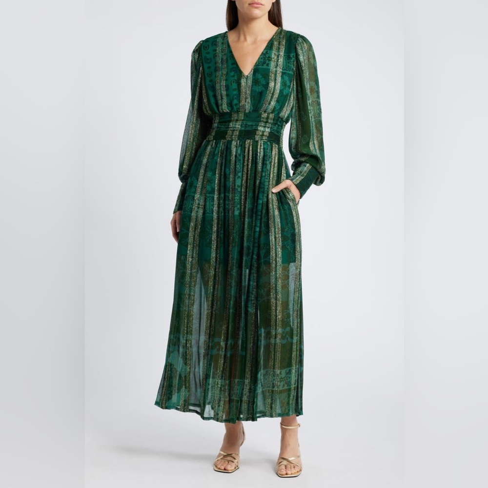 Ciebon Onella Metallic Print Long Sleeve Maxi Dress Size M
